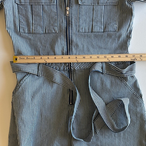 Justify Striped Utility Romper Large Tie Waist Zip Front Pockets - Picture 6 of 10
